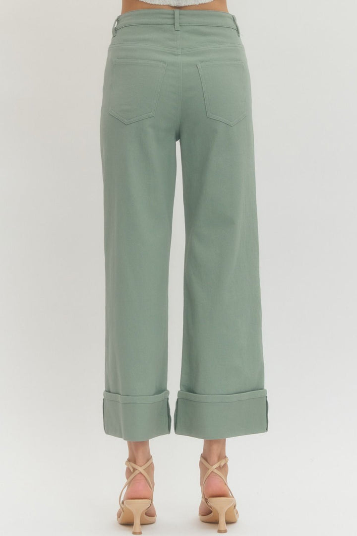 Entro sage green twill denim pants back