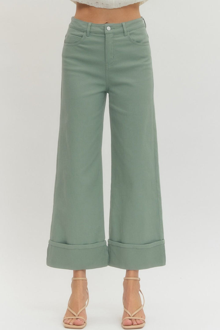 Entro sage green twill denim pants front