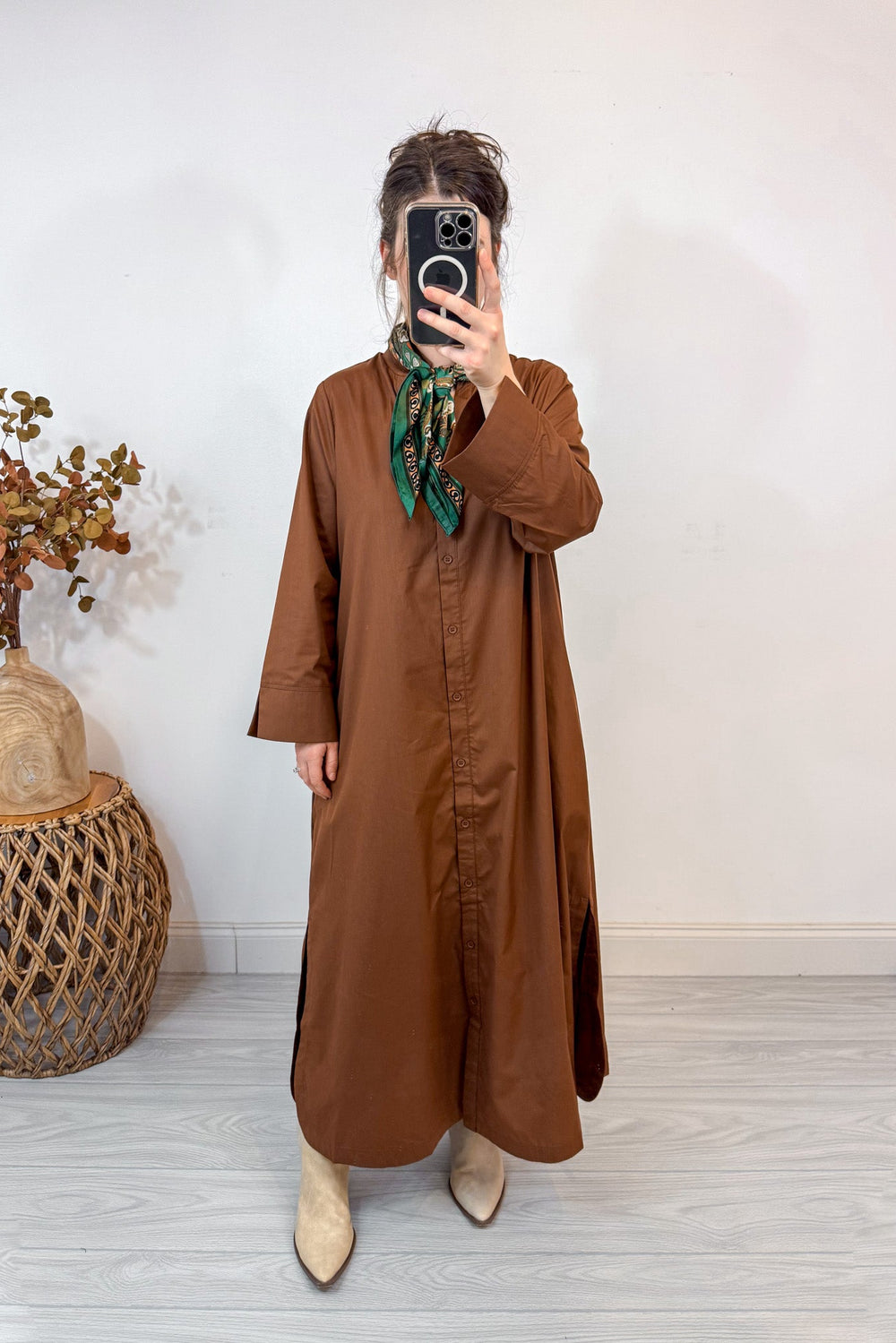 entro solid olive button up dress front