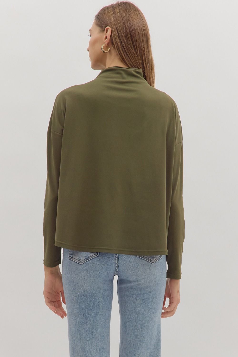 entro olive long sleeve mock neck layering  tee back