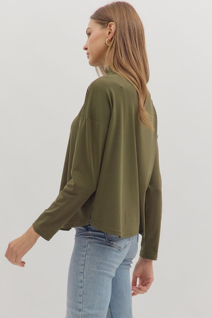 entro olive long sleeve mock neck layering  tee slits