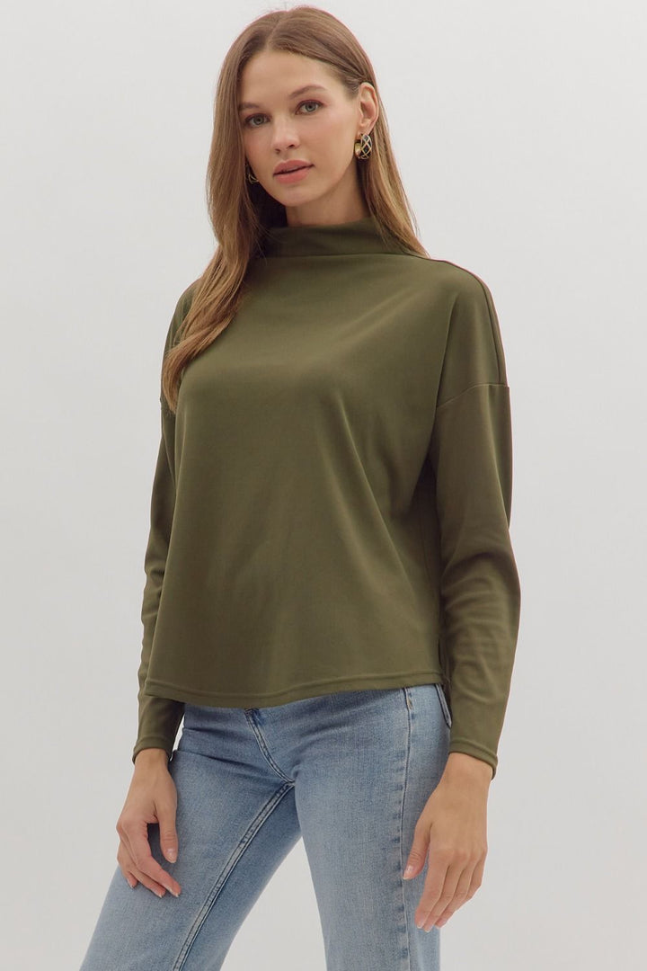 entro olive long sleeve mock neck layering  tee side