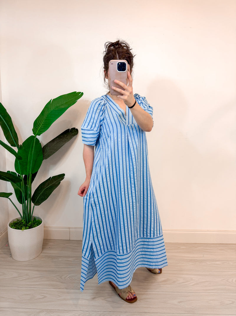 entro stripe oversized blue midi dress