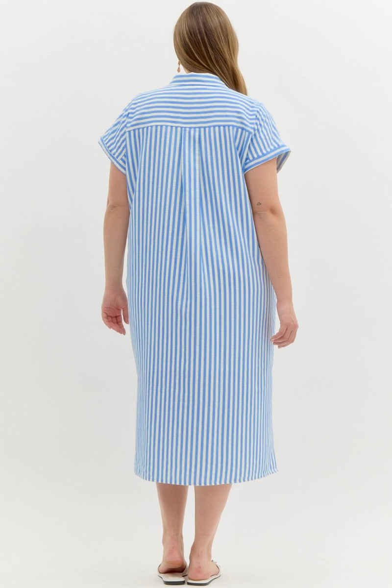 Stunningly Striped Blue Maxi Dress