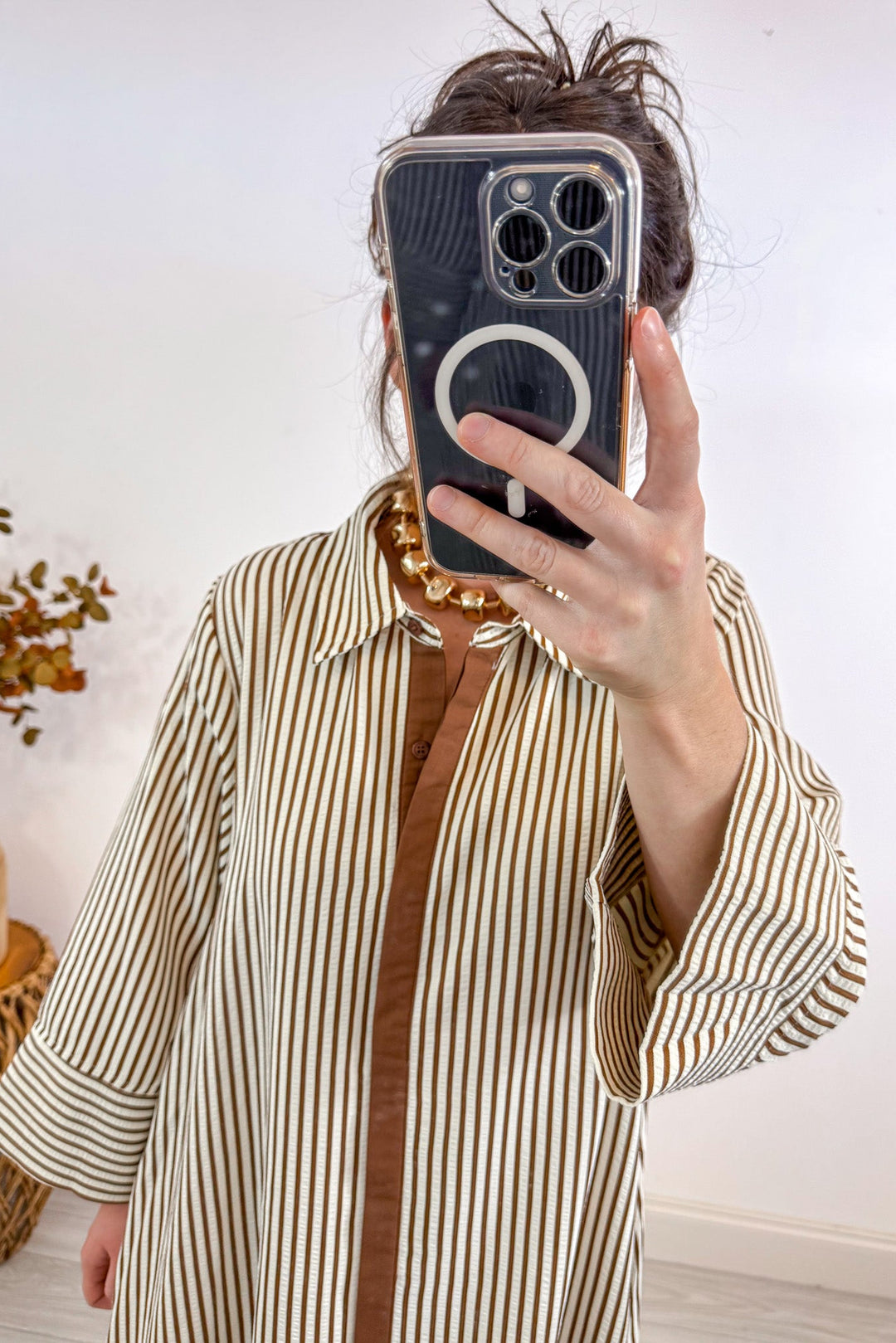 entro striped caramel tan maxi dress details