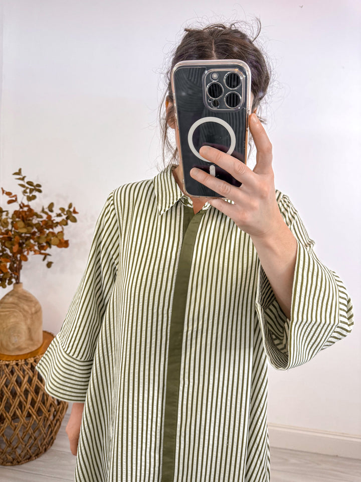 entro striped olive maxi dress details