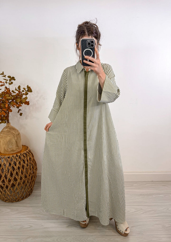 entro striped olive maxi dress