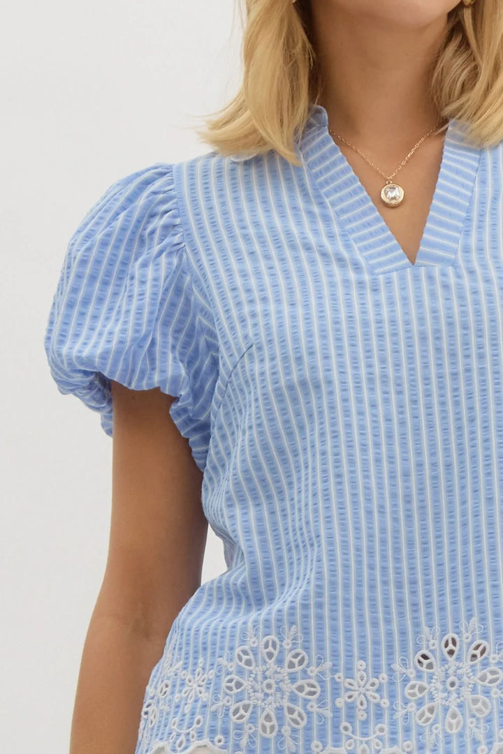 entro blue stripe eyelet top