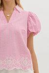 entro pink stripe eyelet top