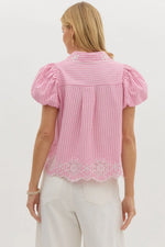 entro pink stripe eyelet top