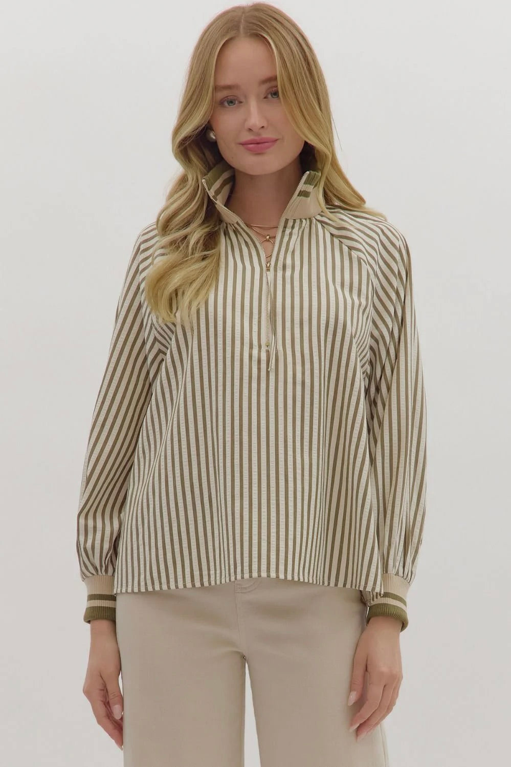 entro womens striped olive casual fall top front