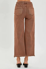 risen jeans wide leg cropped espresso denim pants