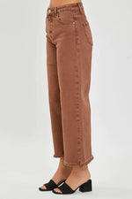 risen jeans wide leg cropped espresso denim pants