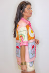 tropical print linen button up top