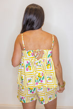 yellow square lemon tank shorts set