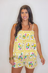 yellow square lemon tank shorts set