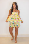 yellow square lemon tank shorts set