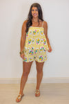 yellow square lemon tank shorts set