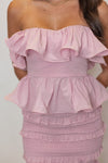 mauve ruffle smocked midi skirt set