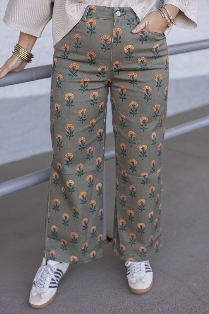 Olive Green Pants by Entro showing up close front view