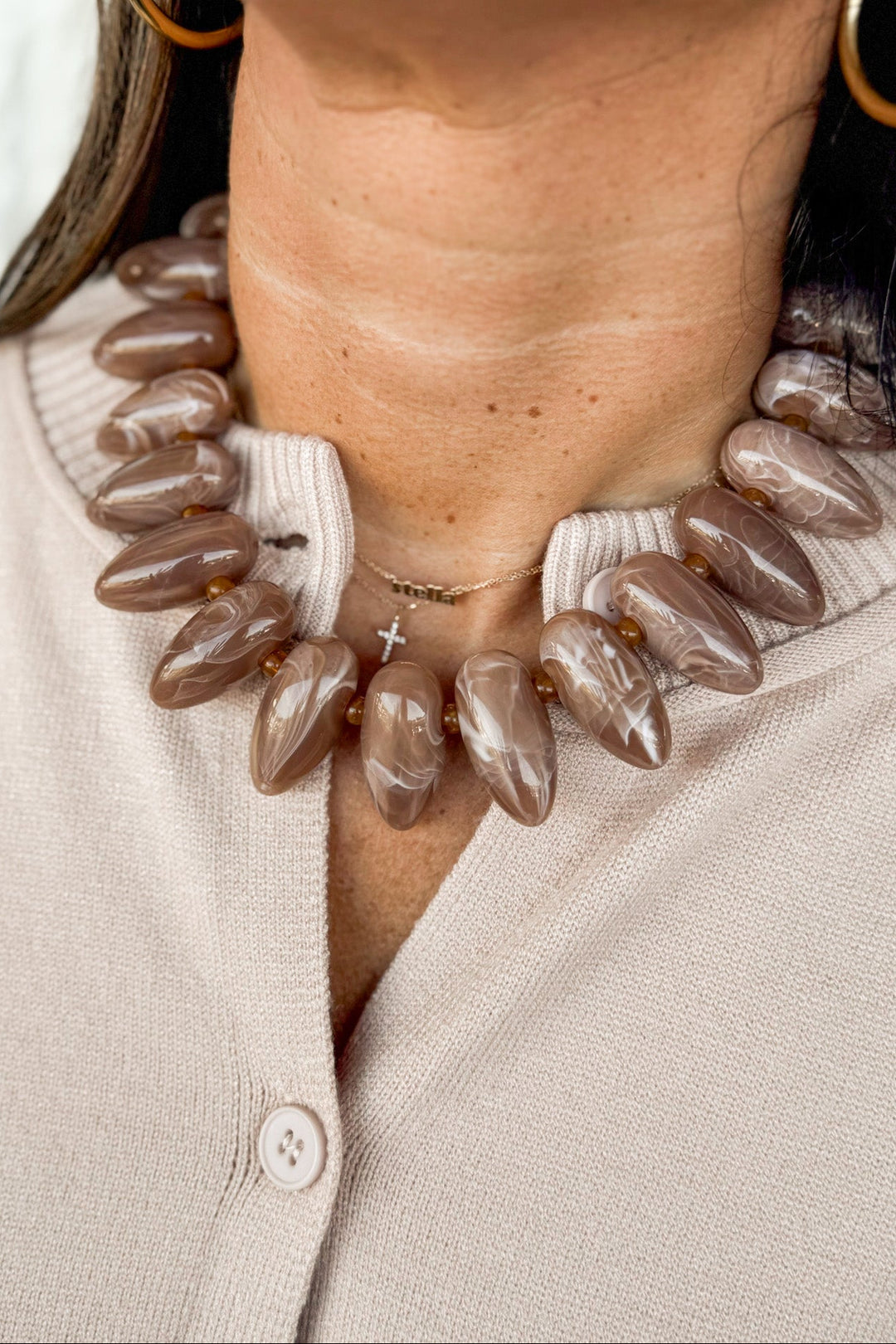 fall taupe beaded necklace