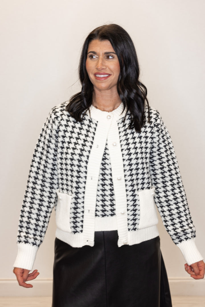 The Jacqueline Black Houndstooth Cardigan Set