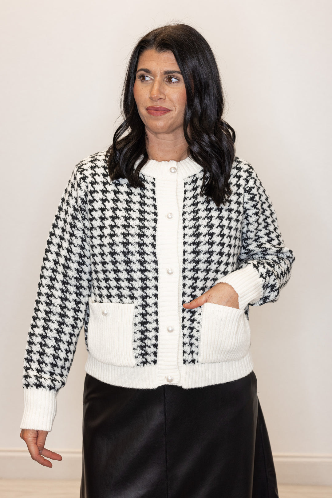 The Jacqueline Black Houndstooth Cardigan Set