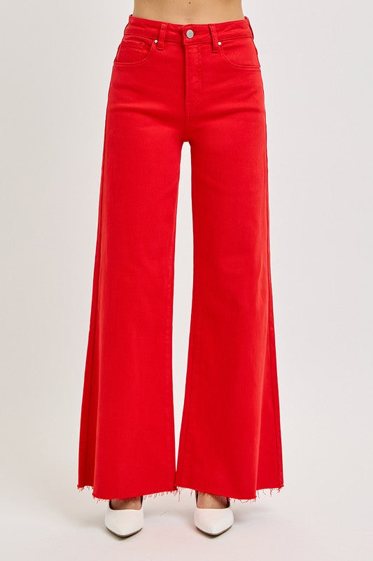 Risen Jeans fiesta red denim wide leg palazzo jeans with tummy control