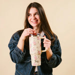 cream floral fancy tumbler 40 oz
