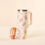 cream floral fancy tumbler 40 oz