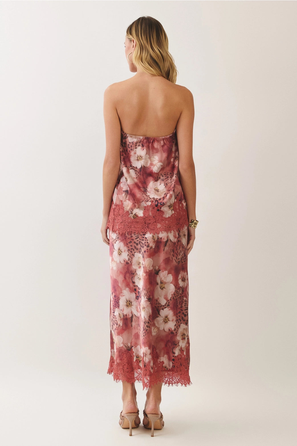 rust floral leopard print satin top formal set