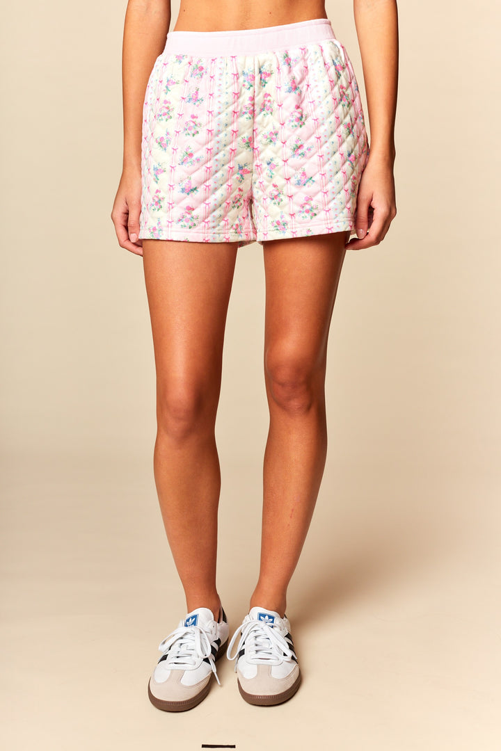 quilted matching set floral shorts pink and yellow