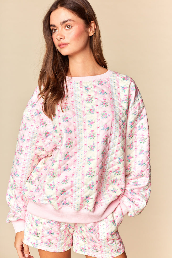quilted floral shorts pink and butter yellow