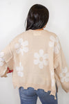 lightweight knit pearl floral sweater top