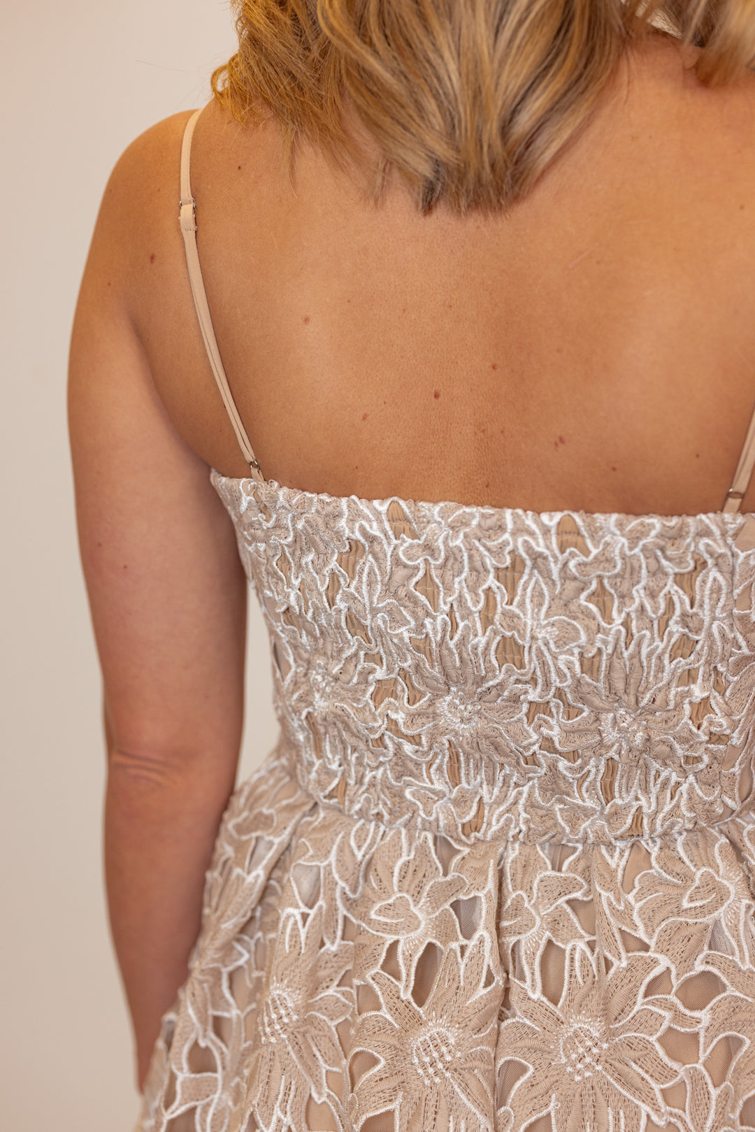 Beige Floral Lace Midi Dress | Free Shipping Over $100.00 Purple Door Boutique Beige Floral Lace Midi Dress | Free Shipping Over $100.00 Purple Door Boutique