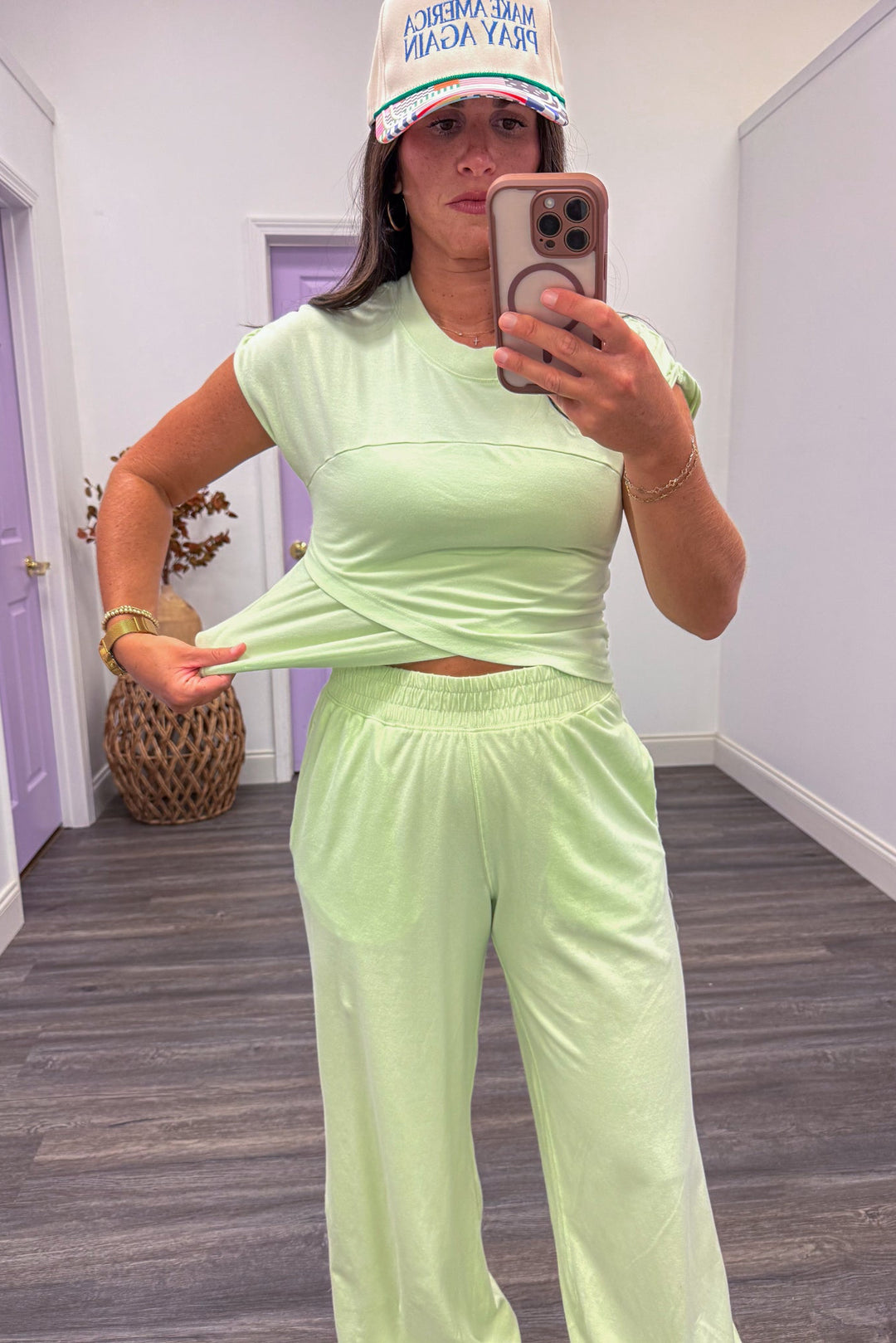 free people dupe mint jogger criss cross top set