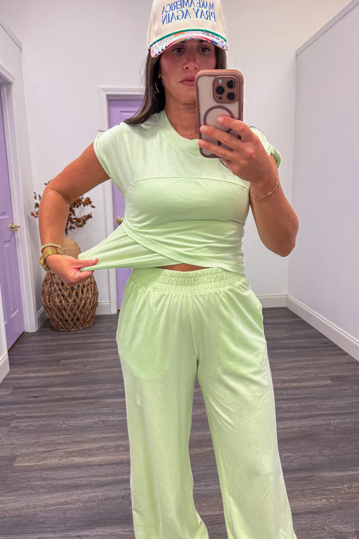 free people dupe mint jogger criss cross top set