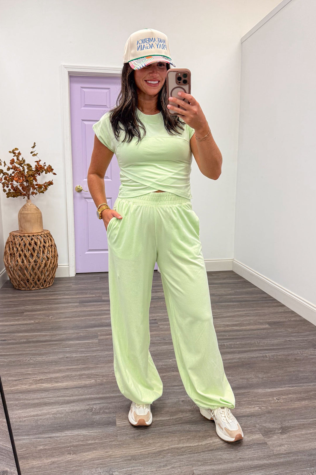 free people dupe mint jogger criss cross top set