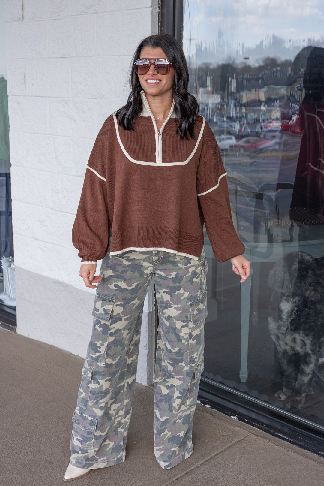 Hidden Jeans green camouflage wide leg denim cargo pants showing full front view