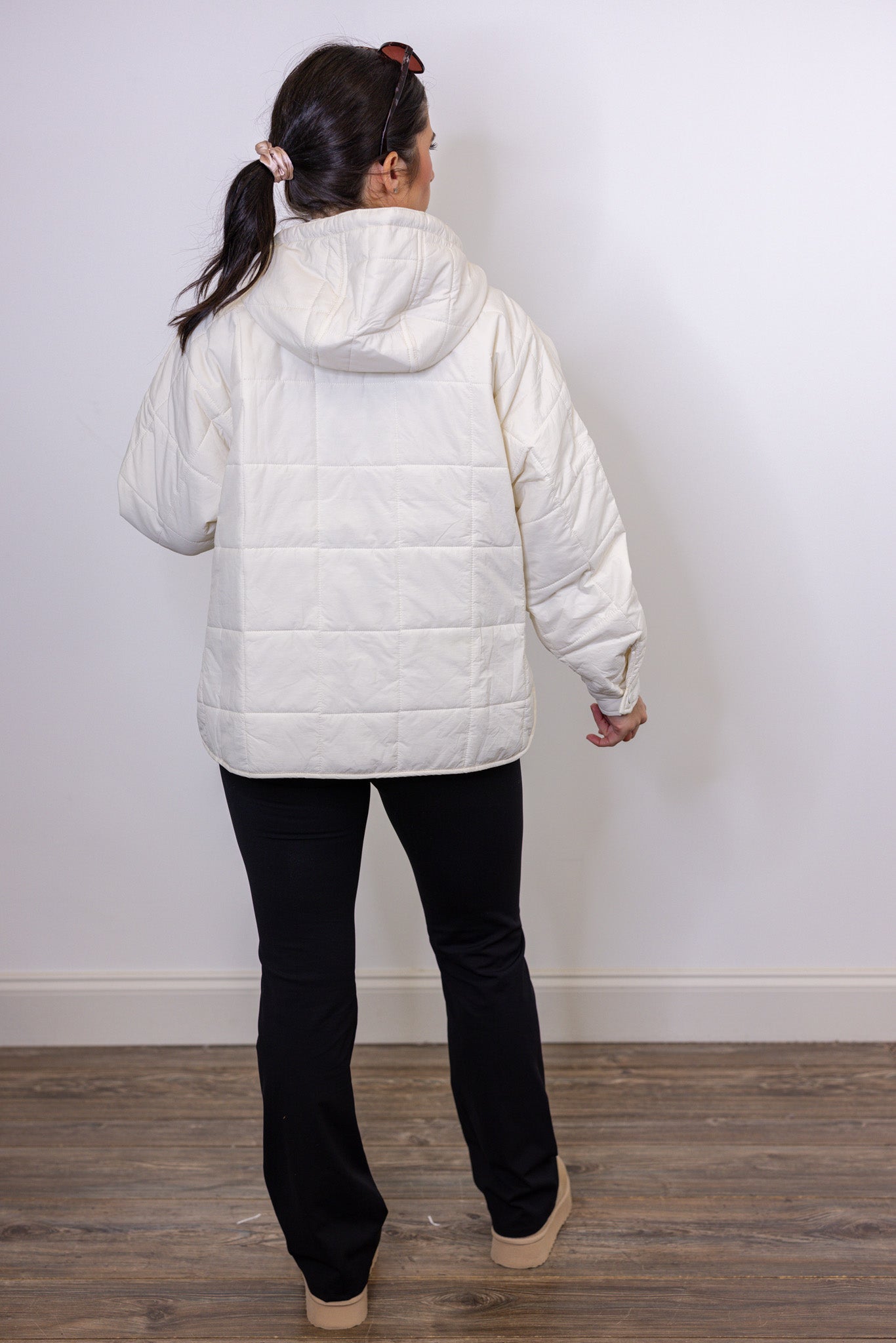 Cream Quilted Puffer Pullover Hoodie | Purple Door | Commerce GA