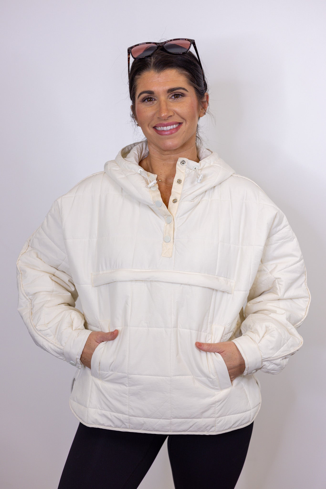 Cream Quilted Puffer Pullover Hoodie | Purple Door | Commerce GA