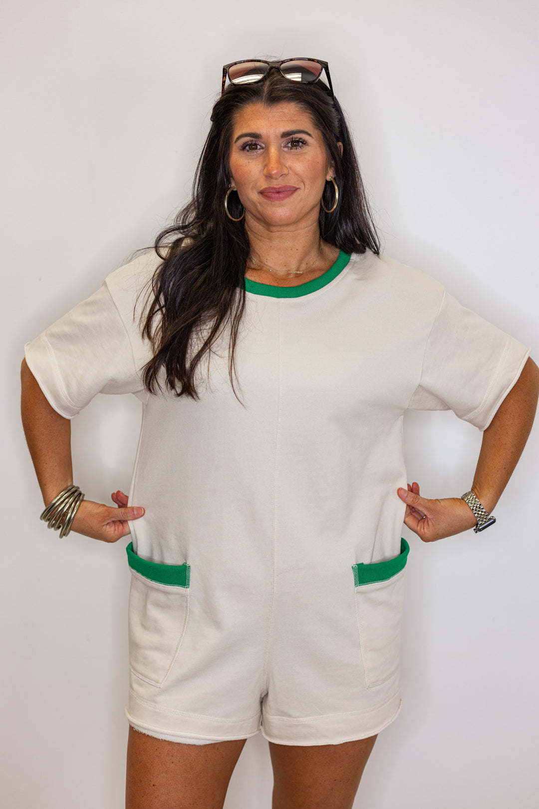 free people dupe green trim romper