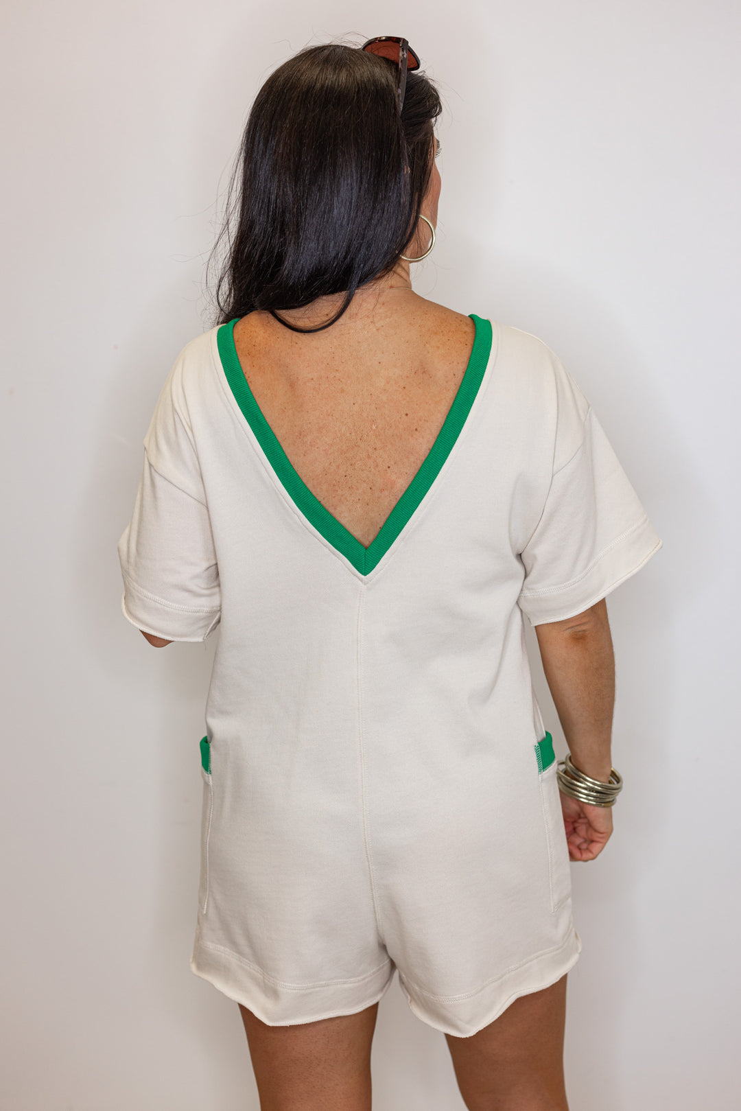 free people dupe green trim romper