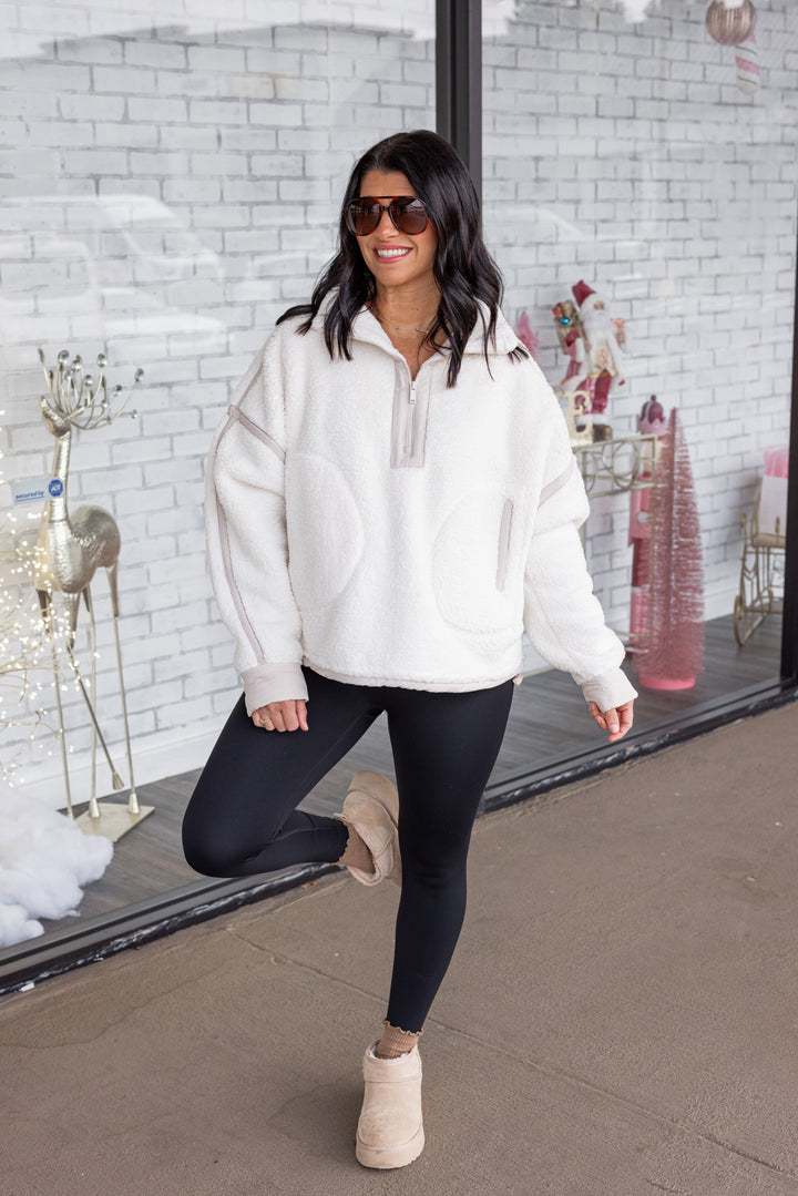 cream free people dupe sherpa quarter zip