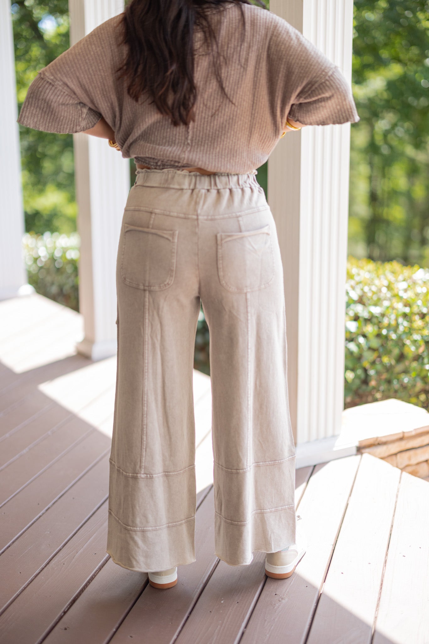 Washed Taupe Mushroom Terry Knit Pants | Purple Door Boutique | Easel