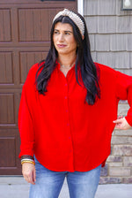 cute red button down collared top