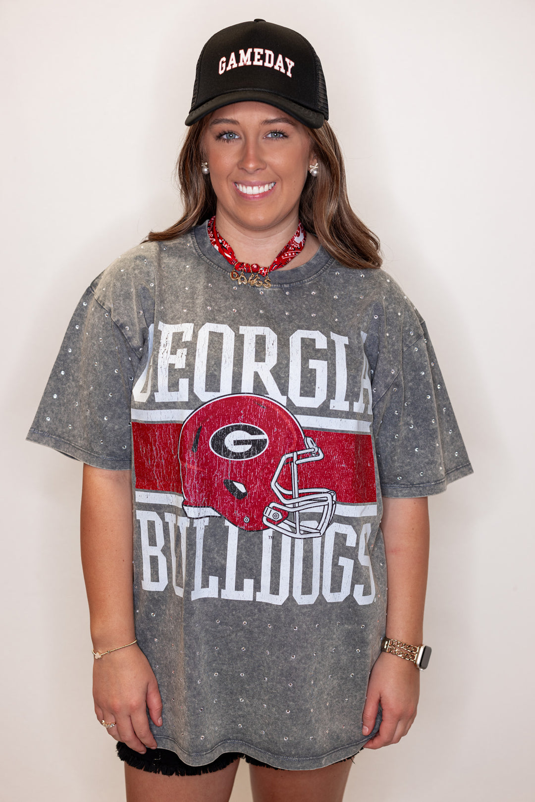 oversized georgia bulldogs studded cotton tee 