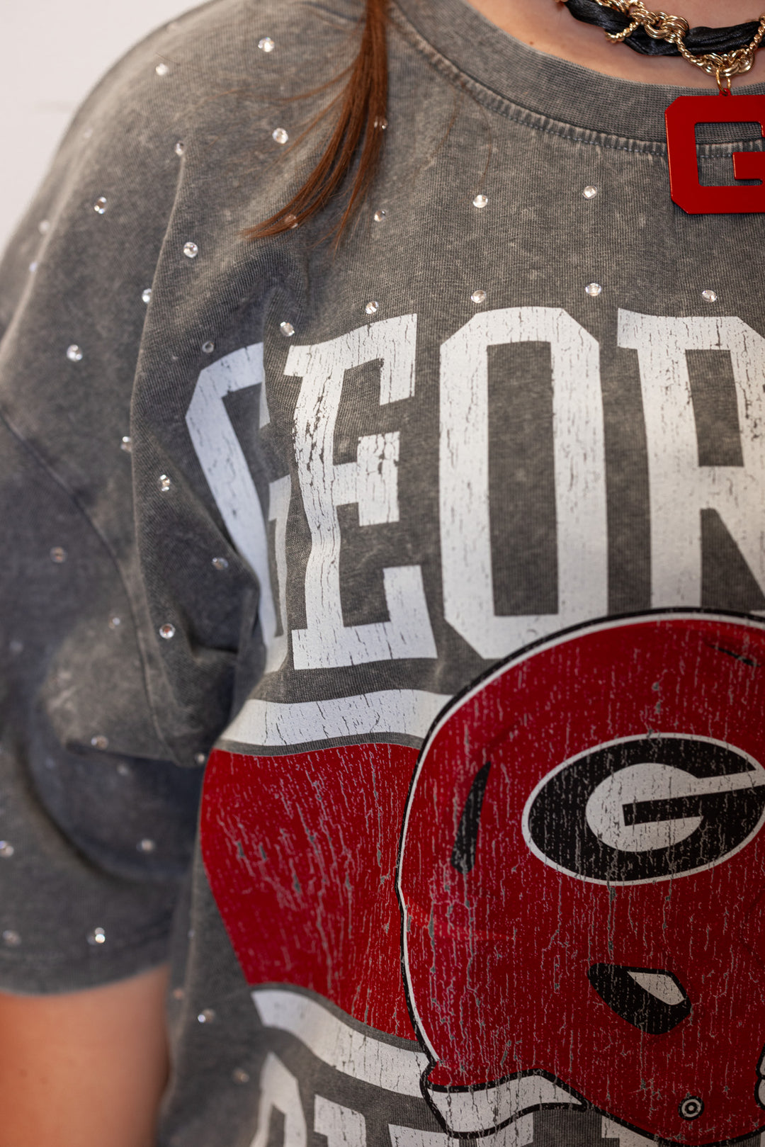 oversized georgia bulldogs studded cotton tee shirt