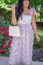 pink floral vintage style midi dress