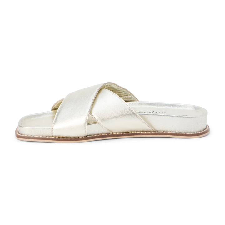 matisse hannah feaux leather gold slide sandals